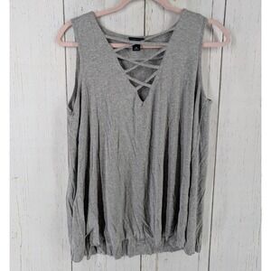 Daytrip Size Medium‎ Gray Crisscross Sleeveless V Neck Womens Casual Tank Top